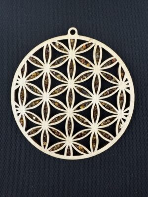 Symbol Fleur de Vie découpe au laser sur bois, composé de mini Ambre